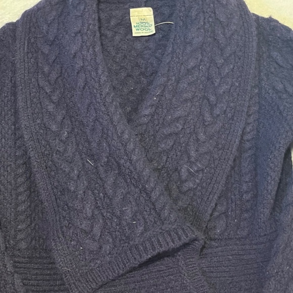 M  Irish Merino Wool Cable Knit Jacket  Navy Blue - Picture 4 of 11